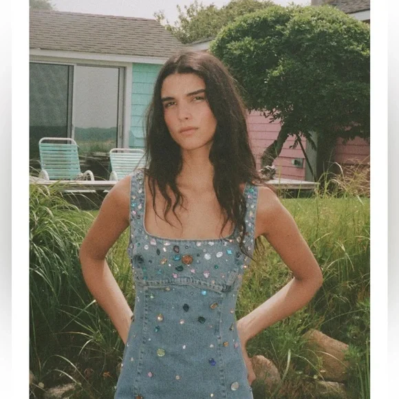 Zara TRF Jewel Denim Dress - Picture 2 of 6